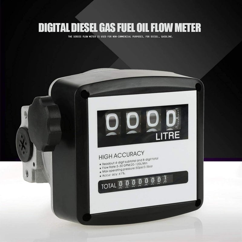 woobles Mechanical Meter, Fuel Meter Fuel Flowmeter, 1 Inch 4 Digital Diesel Fuel Flow Meter Pump Flow Meter 1 Percentage for Gas Oil Fuel Oil Kerosene Measuring Diesel - Image 1